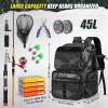 imageRAINSMORE 45L Fishing Backpack with Rod Holders ampamp Rain Cover Large Water Resistant Fishing Tackle bag Store Fishing GearBlack Gray Camouflage