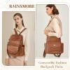 imageRAINSMORE Convertible Backpack Purse for Women Designer PU Leather Backpack Purse Waterproof Womens Fashion Backpack Handbags 133 Inch Anti Theft Crossbody Shoulder Bag for Work Travel College BlackBrown