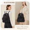 imageRAINSMORE Convertible Backpack Purse for Women Designer PU Leather Backpack Purse Waterproof Womens Fashion Backpack Handbags 133 Inch Anti Theft Crossbody Shoulder Bag for Work Travel College BlackBlack