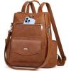 imageRAINSMORE Convertible Backpack Purse for Women Designer PU Leather Backpack Purse Waterproof Womens Fashion Backpack Handbags 133 Inch Anti Theft Crossbody Shoulder Bag for Work Travel College BlackBrown