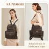 imageRAINSMORE Convertible Backpack Purse for Women Designer PU Leather Backpack Purse Waterproof Womens Fashion Backpack Handbags 133 Inch Anti Theft Crossbody Shoulder Bag for Work Travel College BlackCoffee