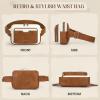 imageRAINSMORE Fanny Packs for Women Leather Belt Bag Waterproof Everywhere Crossbody Waist Pack with Adjustable Strap Retro Sling Chest Bag for Work Running Travel Party Black and Brown with WhiteBrown with White