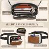 imageRAINSMORE Fanny Packs for Women Leather Belt Bag Waterproof Everywhere Crossbody Waist Pack with Adjustable Strap Retro Sling Chest Bag for Work Running Travel Party Black and Brown with WhiteBlack and Brown with White
