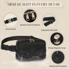 imageRAINSMORE Fanny Packs for Women Leather Belt Bag Waterproof Everywhere Crossbody Waist Pack with Adjustable Strap Retro Sling Chest Bag for Work Running Travel Party Black and Brown with WhiteBlack