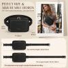 imageRAINSMORE Fanny Packs for Women Leather Belt Bag Waterproof Everywhere Crossbody Waist Pack with Adjustable Strap Retro Sling Chest Bag for Work Running Travel Party Black and Brown with WhiteBlack