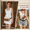 imageRAINSMORE Fanny Packs for Women Leather Belt Bag Waterproof Everywhere Crossbody Waist Pack with Adjustable Strap Retro Sling Chest Bag for Work Running Travel Party Black and Brown with WhiteBrown with White