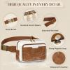 imageRAINSMORE Fanny Packs for Women Leather Belt Bag Waterproof Everywhere Crossbody Waist Pack with Adjustable Strap Retro Sling Chest Bag for Work Running Travel Party Black and Brown with WhiteBrown with White