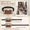 imageRAINSMORE Fanny Packs for Women Leather Belt Bag Waterproof Everywhere Crossbody Waist Pack with Adjustable Strap Retro Sling Chest Bag for Work Running Travel Party Black and Brown with WhiteBlack and Brown with White