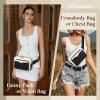 imageRAINSMORE Fanny Packs for Women Leather Belt Bag Waterproof Everywhere Crossbody Waist Pack with Adjustable Strap Retro Sling Chest Bag for Work Running Travel Party Black and Brown with WhiteBlack with White