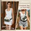imageRAINSMORE Fanny Packs for Women Leather Belt Bag Waterproof Everywhere Crossbody Waist Pack with Adjustable Strap Retro Sling Chest Bag for Work Running Travel Party Black and Brown with WhiteDark Green with White
