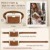 imageRAINSMORE Fanny Packs for Women Leather Belt Bag Waterproof Everywhere Crossbody Waist Pack with Adjustable Strap Retro Sling Chest Bag for Work Running Travel Party Black and Brown with WhiteBrown with White