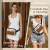 imageRAINSMORE Fanny Packs for Women Leather Belt Bag Waterproof Everywhere Crossbody Waist Pack with Adjustable Strap Retro Sling Chest Bag for Work Running Travel Party Black and Brown with WhiteBlack and Brown with White