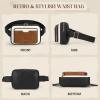 imageRAINSMORE Fanny Packs for Women Leather Belt Bag Waterproof Everywhere Crossbody Waist Pack with Adjustable Strap Retro Sling Chest Bag for Work Running Travel Party Black and Brown with WhiteBlack and Brown with White
