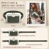 imageRAINSMORE Fanny Packs for Women Leather Belt Bag Waterproof Everywhere Crossbody Waist Pack with Adjustable Strap Retro Sling Chest Bag for Work Running Travel Party Black and Brown with WhiteDark Green with White