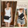 imageRAINSMORE Fanny Packs for Women Leather Belt Bag Waterproof Everywhere Crossbody Waist Pack with Adjustable Strap Retro Sling Chest Bag for Work Running Travel Party Black and Brown with WhiteBlack