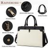 imageRAINSMORE Laptop Bag for Women 156 Inch Laptop Tote Bag Leather Work Bag Waterproof Womens Briefcase Business Office Computer Tote Bag Large Capacity Handbag Shoulder Bag BlackBeige and Black