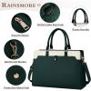 imageRAINSMORE Laptop Bag for Women 156 Inch Laptop Tote Bag Leather Work Bag Waterproof Womens Briefcase Business Office Computer Tote Bag Large Capacity Handbag Shoulder Bag BlackBeige and Dark Green