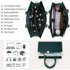 imageRAINSMORE Laptop Bag for Women 156 Inch Laptop Tote Bag Leather Work Bag Waterproof Womens Briefcase Business Office Computer Tote Bag Large Capacity Handbag Shoulder Bag BlackBeige and Dark Green