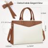 imageRAINSMORE Laptop Bag for Women 156 Inch PU Tote Bag Business Office Work Bag Waterproof Briefcase Computer Tote Lightweight Handbag Shoulder BlackBeige and Dark Brown