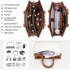 imageRAINSMORE Laptop Bag for Women 156 Inch PU Tote Bag Business Office Work Bag Waterproof Briefcase Computer Tote Lightweight Handbag Shoulder BlackBeige and Dark Brown