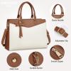 imageRAINSMORE Laptop Bag for Women 156 Inch PU Tote Bag Business Office Work Bag Waterproof Briefcase Computer Tote Lightweight Handbag Shoulder BlackBeige and Dark Brown