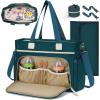 imageRAINSMORE Diaper Bag Tote Large Diaper Baby Bag Waterproof Multifunctional Diaper Bag with Pacifier Case ampamp Changing PadDark Green