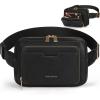imageRAINSMORE Fanny Packs for Women Leather Belt Bag Waterproof Everywhere Crossbody Waist Pack with Adjustable Strap Retro Sling Chest Bag for Work Running Travel Party Black and Brown with WhiteBlack