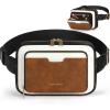 imageRAINSMORE Fanny Packs for Women Leather Belt Bag Waterproof Everywhere Crossbody Waist Pack with Adjustable Strap Retro Sling Chest Bag for Work Running Travel Party Black and Brown with WhiteBlack and Brown with White