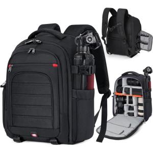 imageRAINSMORE Camera Backpack Camera Bag for DSLRSLR Mirrorless 14 Inch Laptop Camera Backpack for Photographers Antitheft Photography Bag with Rain Cover Tripod Holder GreyBlack