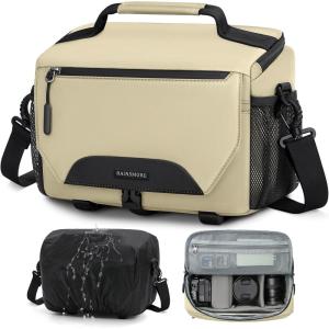 imageRAINSMORE Camera Bag DSLRSLRMirrorless Small Camera Sling Bag Waterproof Camera Case with Tripod Holder ampamp Rain Cover Compact Crossbody Camera Bags for Photographers Everyday Shoulder Bags KhakiKhaki