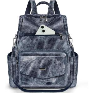 imageRAINSMORE Convertible Backpack Purse for Women Designer PU Leather Backpack Purse Waterproof Womens Fashion Backpack Handbags 133 Inch Anti Theft Crossbody Shoulder Bag for Work Travel College BlackDenim Blue