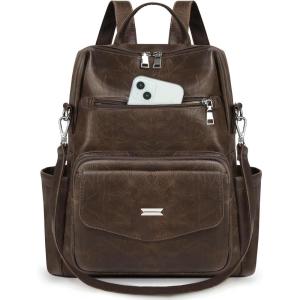 imageRAINSMORE Convertible Backpack Purse for Women Designer PU Leather Backpack Purse Waterproof Womens Fashion Backpack Handbags 133 Inch Anti Theft Crossbody Shoulder Bag for Work Travel College BlackCoffee