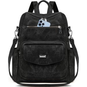 imageRAINSMORE Convertible Backpack Purse for Women Designer PU Leather Backpack Purse Waterproof Womens Fashion Backpack Handbags 133 Inch Anti Theft Crossbody Shoulder Bag for Work Travel College BlackBlack