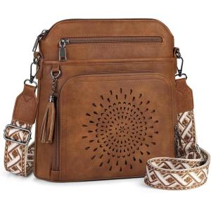 imageRAINSMORE Crossbody Bags for Women Leather Crossbody Purse Designer Womens Shoulder Handbags Trendy Cross Body PurseBrown