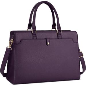 imageRAINSMORE Laptop Bag for Women 156 Inch Laptop Tote Bag Leather Work Bag Waterproof Womens Briefcase Business Office Computer Tote Bag Large Capacity Handbag Shoulder Bag BlackPurple