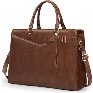 imageRAINSMORE Laptop Bag for Women 156 Inch PU Tote Bag Business Office Work Bag Waterproof Briefcase Computer Tote Lightweight Handbag Shoulder BlackVintage Brown