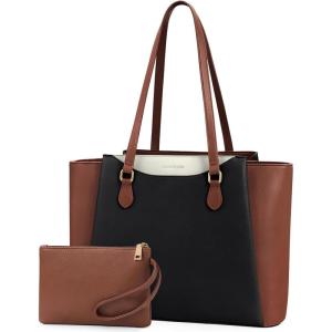 imageRAINSMORE Laptop Bag for Women 156 Inch Work Tote Bags Waterproof Computer Bags Leather Professional Laptop Purse Womens Laptop Briefcase Large Handbag for Office Teacher Travel BlackBlackBrownWhite