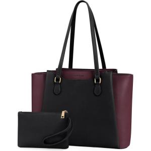 imageRAINSMORE Laptop Bag for Women 156 Inch Work Tote Bags Waterproof Computer Bags Leather Professional Laptop Purse Womens Laptop Briefcase Large Handbag for Office Teacher Travel BlackBlackPurple