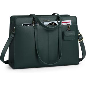 imageRAINSMORE Laptop Bag for Women 156 Inch Work Tote Bags Waterproof Leather Laptop Computer Tote Professional BriefcaseDark Green