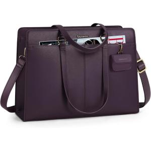 imageRAINSMORE Laptop Bag for Women 156 Inch Work Tote Bags Waterproof Leather Laptop Computer Tote Professional BriefcaseDark Purple