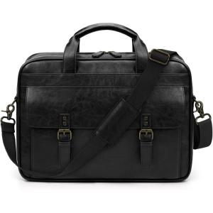 imageRAINSMORE Messenger Bag for Men 16 Inch Laptop Bag Vintage Leather Waterproof Laptop Briefcases Large Computer Satchel BagBlack