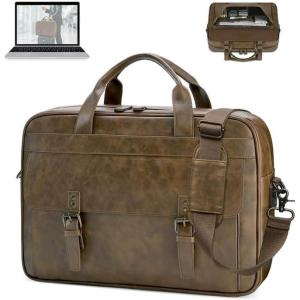 imageRAINSMORE Messenger Bag for Men 16 Inch Laptop Bag Vintage Leather Waterproof Laptop Briefcases Large Computer Satchel BagDark Brown