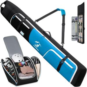 imageRAINSMORE Ski Bag and Boot Bag Combo 360Fully Padded Ski Bags for Air Travel Snowboard Bag Snow Ski Boot Bag Fit Skis Up to 200cm and Boots Up To Size US13 WaterResistant Ski Boot Travel BagBlack  Blue