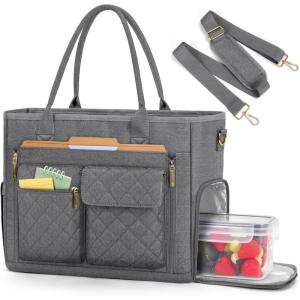 imageRAINSMORE Teacher Tote Bag with Insulated Lunch Compartment 156 inch Laptop Bag for Women Lightweight Work Bags Nurse BagsGrey