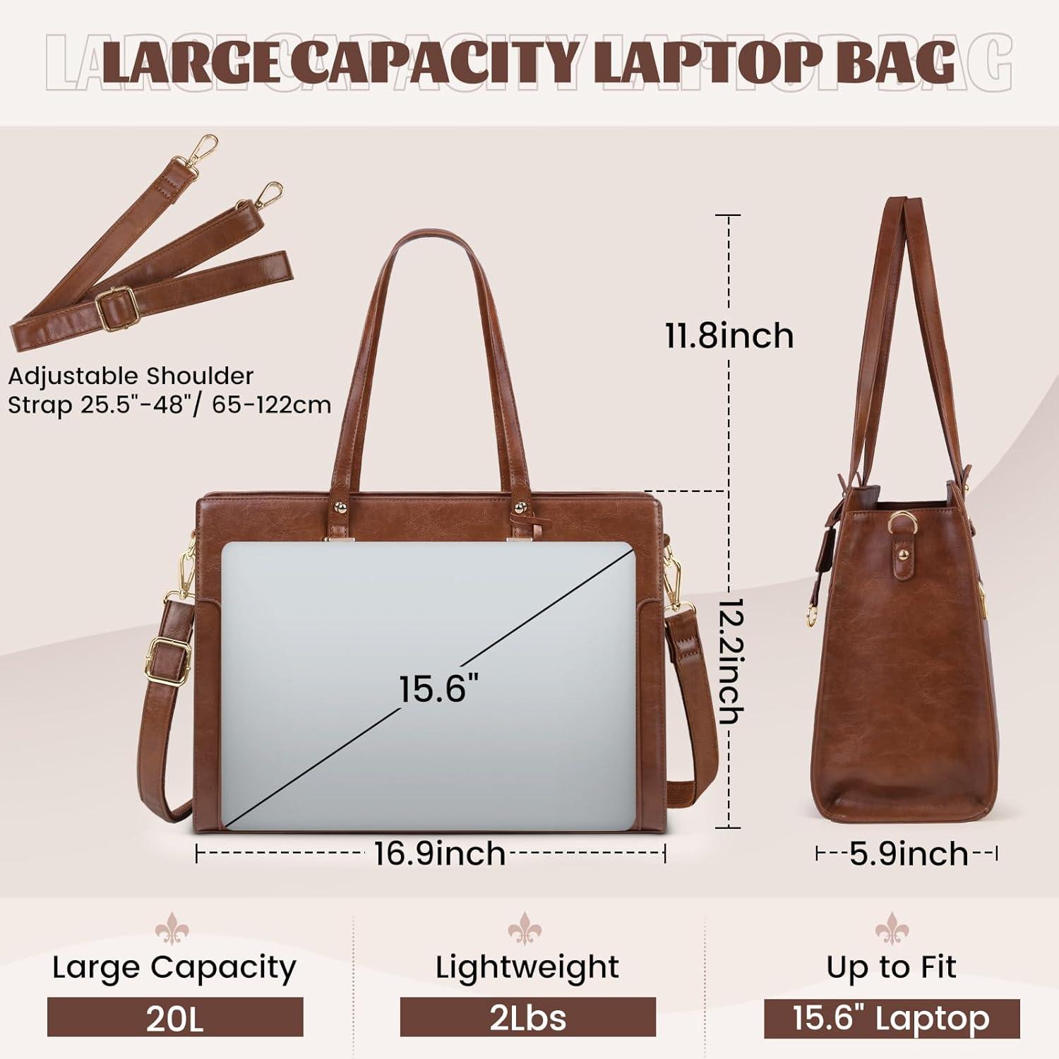 imageRAINSMORE Laptop Bag for Women 156 Inch Vintage Leather Professional Work Tote Bag Waterproof Computer Bag Shoulder Bag for Business Office Retro BrownRetro Brown