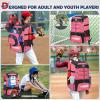 imageRAINSMORE Baseball Bag for Youth ampamp Adult Lightweight Softball Bat Bag with Shoe Compartment External Helmet Holder and Fence Hook Waterproof Baseball Backpack Hold TBall Bat and Softball EquipmentPink