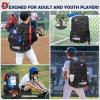 imageRAINSMORE Baseball Bag for Youth ampamp Adult Lightweight Softball Bat Bag with Shoe Compartment External Helmet Holder and Fence Hook Waterproof Baseball Backpack Hold TBall Bat and Softball EquipmentBlack