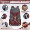 imageRAINSMORE Foldable Hiking Backpack for Women Men Packable Camping Backpack 40L Waterproof Hiking Daypack Bag Lightweight Collapsible Daypack for Travel Trekking Mountaineering Large Capacity BlackDark Red and Grey