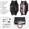 imageRAINSMORE Laptop Bag for Women 156 Inch PU Leather Laptop Tote Professional Business Office Work Bag Waterproof Briefcase Computer Tote Bag Large Lightweight Handbag Shoulder BagBlack and Dark Brown