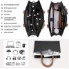 imageRAINSMORE Laptop Bag for Women 156 Inch PU Leather Laptop Tote Professional Business Office Work Bag Waterproof Briefcase Computer Tote Bag Large Lightweight Handbag Shoulder BagBlackbeigedark Brown